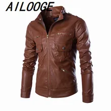 Новая мода бренд Для мужчин PU Куртки Стенд воротник Для мужчин S Кожаные куртки Повседневное верхняя одежда для Для мужчин плюс Размеры 2XL