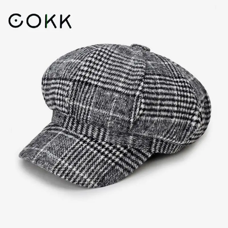 Кепка COKK Newsboy клетчатые Восьмиугольные шляпы для женщин и мужчин Классический