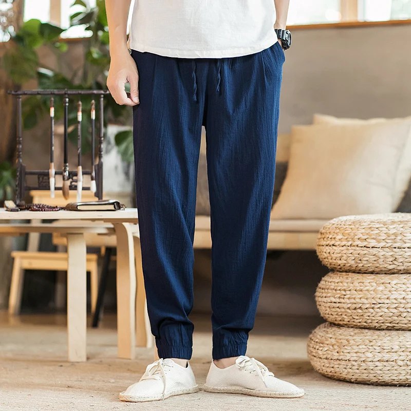 

Mens Linen Harem Pants Cotton Loose Casual Trousers Hip Hop Jogger Pant Fashions Men Chinese Traditional 2019 Summer Clothe