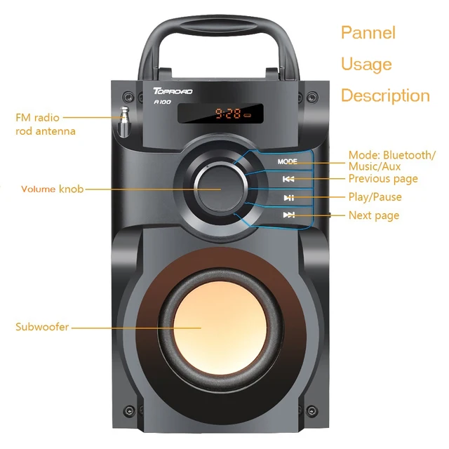 Wireless Bluetooth Speaker Stereo Subwoofer Bass Speakers Music Soundbox with Remote Control Support FM Radio TF AUX USB