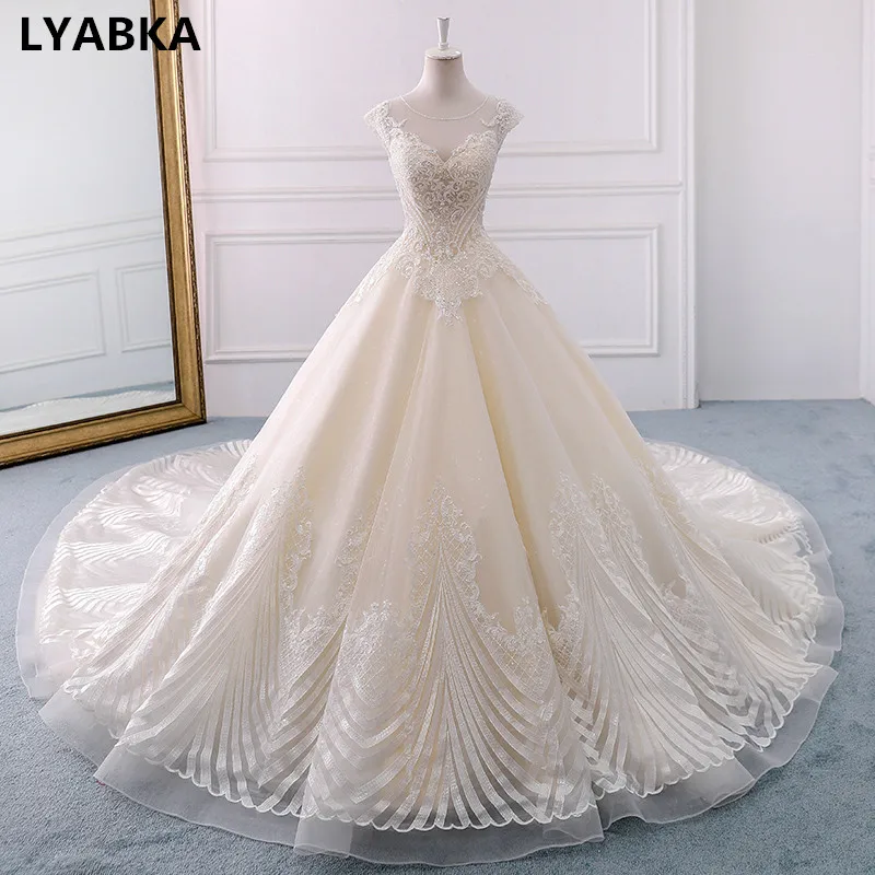 

Vestido De Noiva A-line Wedding Dress Chapel Train Scoop Neck Beading Lace China Wedding Dresses 2019 Brautkleid Robe De Mariee