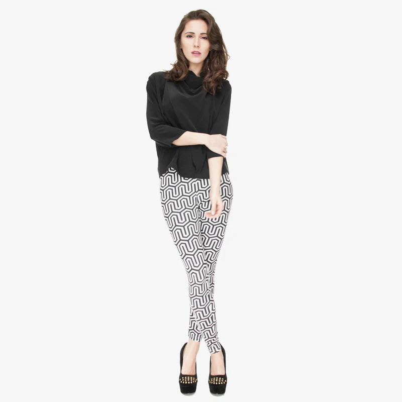

2015 Autumn New Fashion Gometric Hexa Leggings Digital 3D Funny Printing Women Black Leggings For Fashion Dress