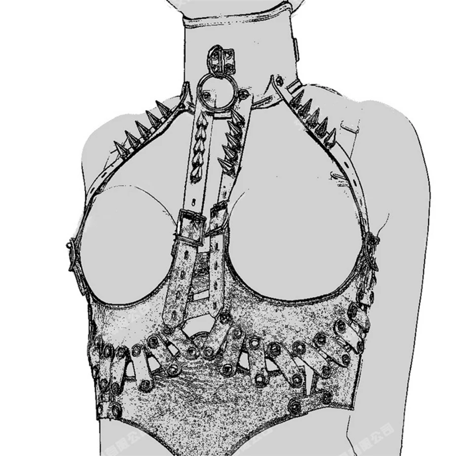 Черный бюстгальтер с открытой грудью и нижнее белье, кожаный корсет на талию, корсет под грудь с ошейник с шипами, секс-игрушки для взрослых женщин