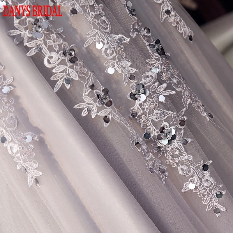 Elegant Gray Lace Evening Dresses Long Party on Sale Tulle Beaded Women Prom Formal Evening Gowns Dresses vestido de festa