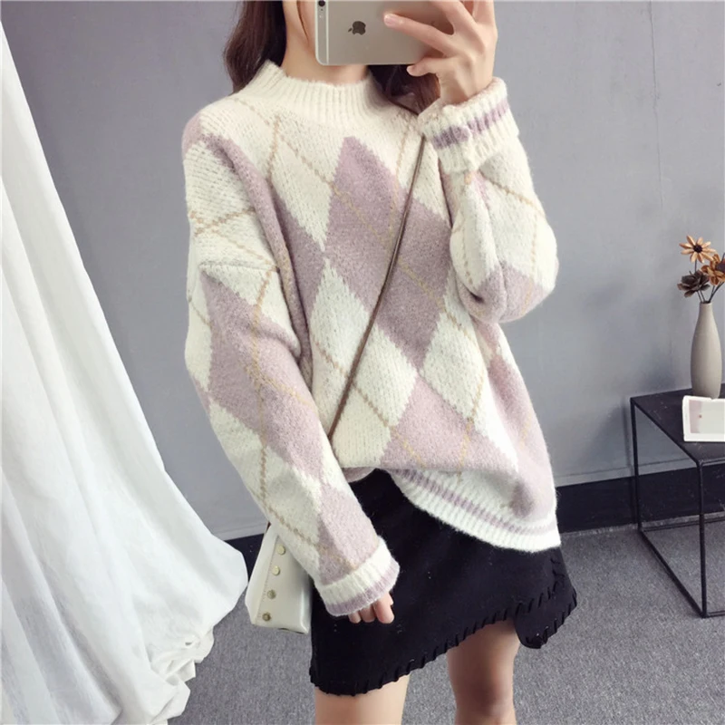

Winter Turtleneck Pullover Sweater 2018 New Women Tops Color matching Warm Sweaters Female High Collar Warm Knit Pullovers NO622
