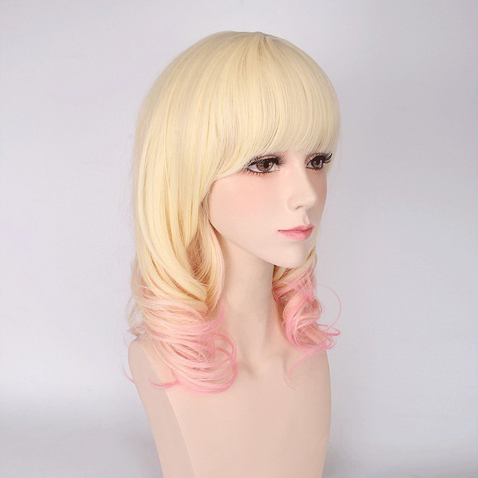Yiyaobess 16 дюймов средней длины волнистые парик косплей костюм термостойкие синтетические светлые розовые Ombre парики для женщин
