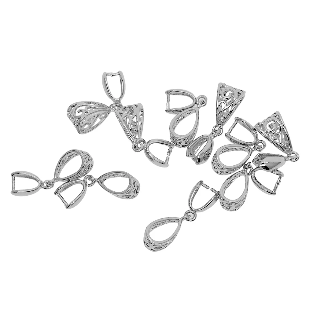 10pcs Filigree Flower Brass Clip Pinch Bails .26x9x7mm for Crystals Pendants Jewelry Findings