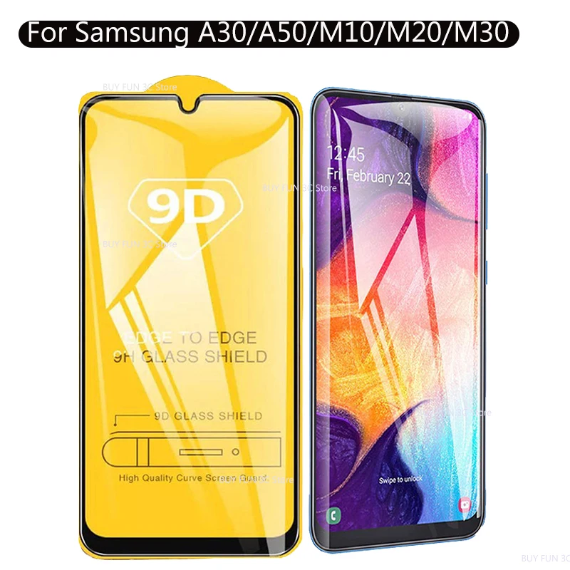 

9D Curved Tempered Glass For Samsung Galaxy A50 A30 A10 Glass For samsung M10 M20 M30 A 30 50 Screen Protector Protective film