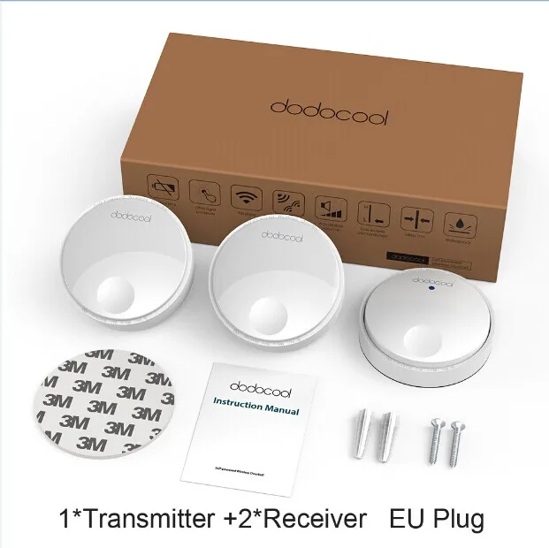 Dodocool автономный беспроводной дверной звонок дистанционный дверной звонок колокольчик без необходимости батареи IPX7 водонепроницаемый 38 мелодий 262ft диапазон ЕС/США штекер - Комплект: 3 in 1 EU