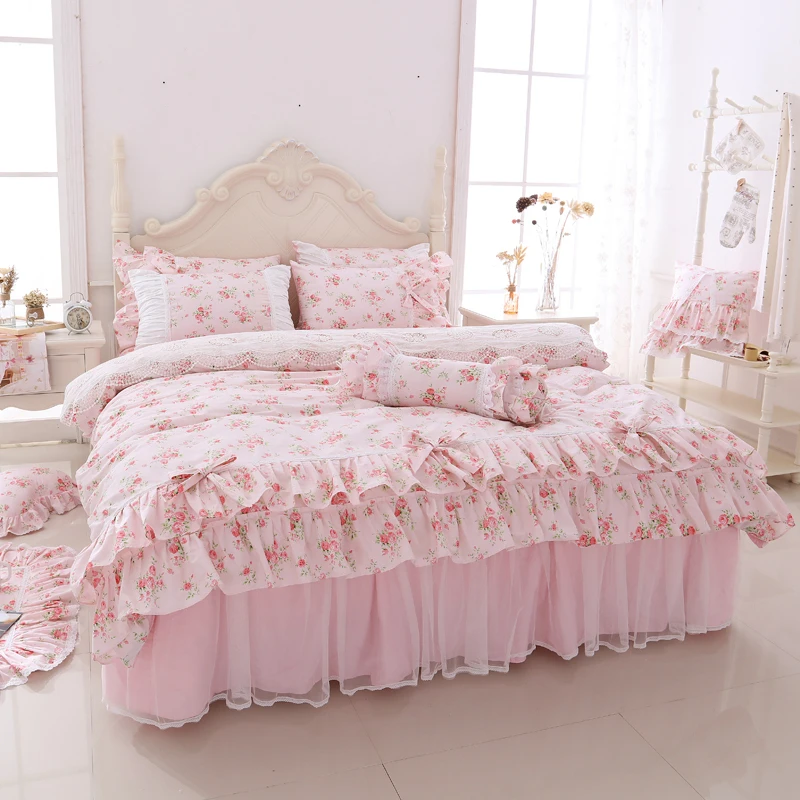 Rosa Lila Floral Prinzessin Koreanische Bettwasche Set Twin Konigin Konig Grosse Madchen Erwachsene Bett Bettbezug Set Bett Rock Set Kissenbezug King Size Bedding Setset Pillow Aliexpress