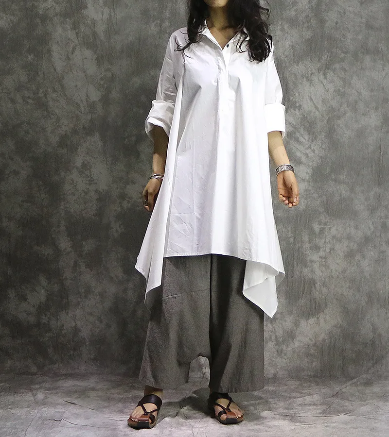 

Women Plus Size Solid Color Cotton Shirt Blouse Tops Ladies Irregular Bottom Hem Spring Shirt Female Loose Blouses 2019