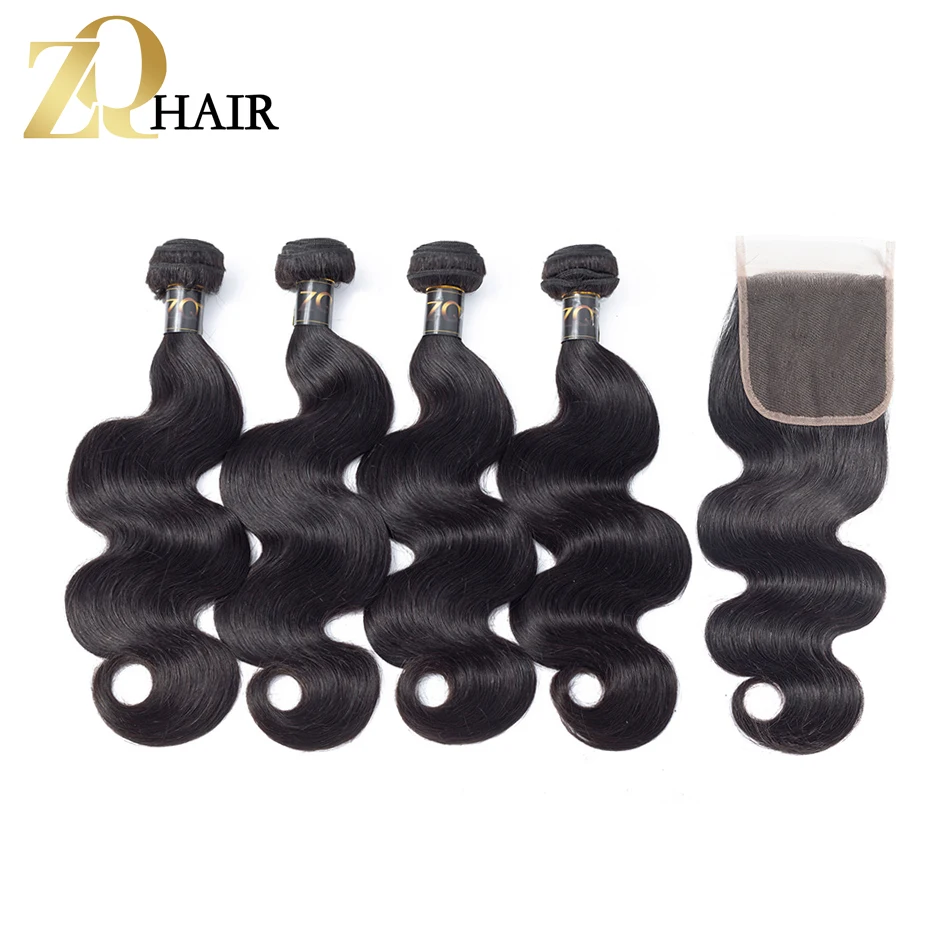 ZQ-Brazilian-Hair-Weave-2-3-4-Bundles-With-Lace-Closure-Free-Part-Body-Wave-Human