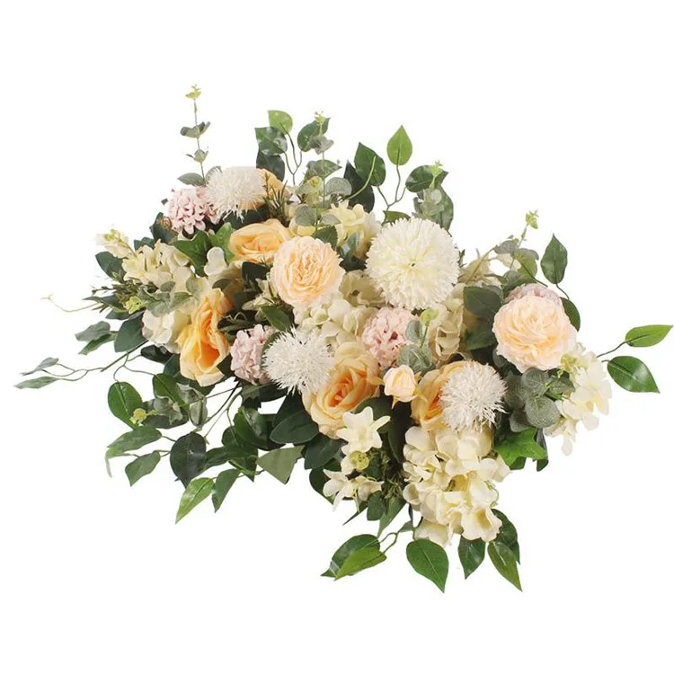 50cm Length DIY Arch Flower Row Silk Flower with Foam Acanthosphere Rose Peony Mix Flower for Wedding Backdrop Decoration