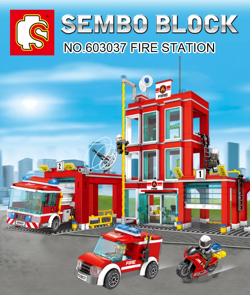 

Technic 603037 Fire Station Set Compatible With City 60110 Building Blocks Bricks Model Educational Toys Diy Gifts