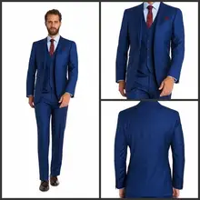 Заостренный лацкан с двумя пуговицами Королевский синий 3 шт.(пиджак брюки жилет галстук) Модные мужские костюмы Custume Homme смокинги высокого качества