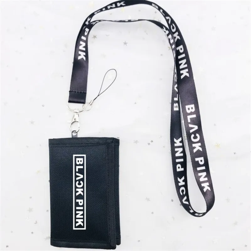

KPOP Blackpink Album Black Pink Wallets With Long Lanyard Card Bag Package Anime Purse Unisex Bags For Men And Women LU6340