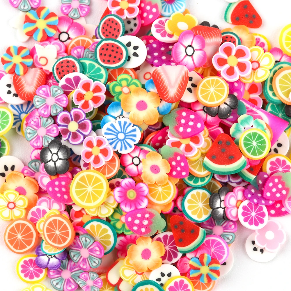 

1000 Pcs/Bag 3D Polymer Clay Nail Art Decor Fruit Feather Flowers Mix Designs Tiny Slices DIY Beauty Nail Stickers Decorations