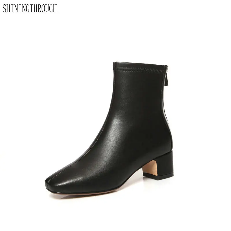 

Elegant Women ankle Boots square Heeled dress shoes woman Autumn Winter Warm Short Ladies boots Woman large size 34-43