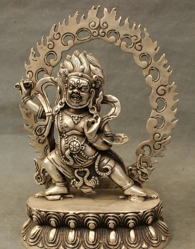 

USPS to USA S1411 9" Tibet Silver Vajra Vajrapani Chana Dorje Wrathful Tutelary Deity Statue Set B0401