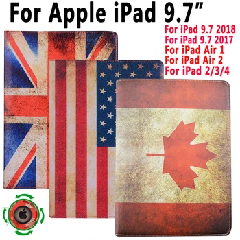 

US UK Canada Flag Case for Apple iPad 9.7 2018 2017 6th 5th Generation Air 1 2 360 Degree Rotating Cover for iPad 2 3 4 Funda