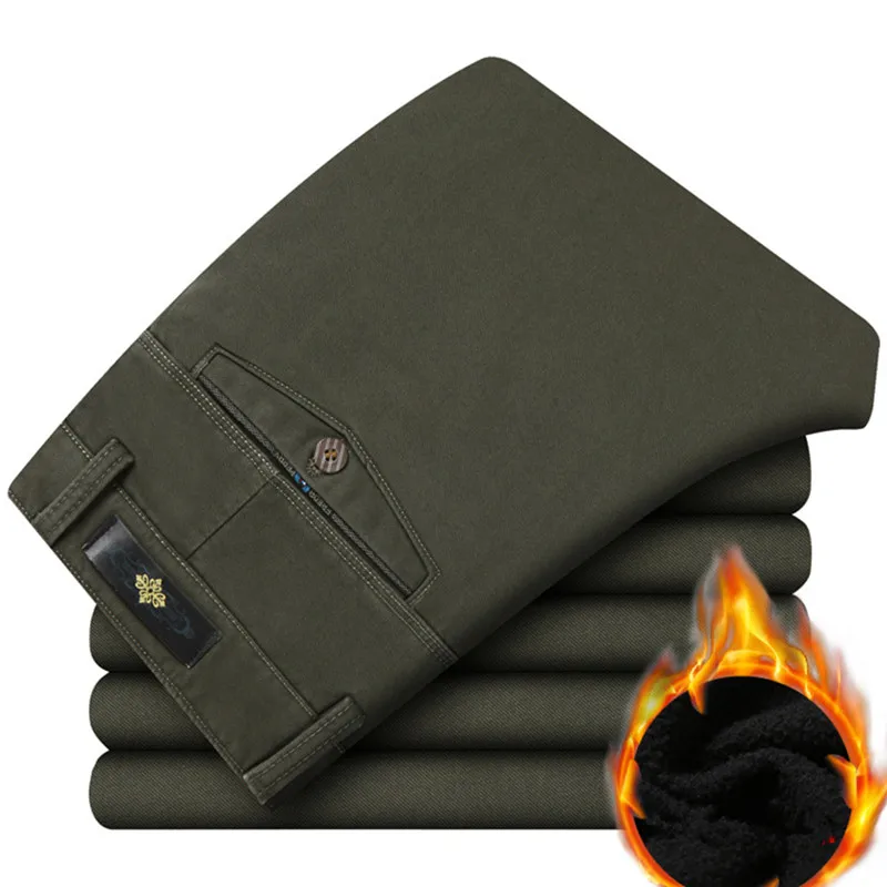 2020 Warm Fleece Winter Pants Men Thicken Smart Casual Long Trousers Brand Clothing Khaki Army Green Pants For male 201 2020 Warm Fleece Winter Pants Men Thicken Smart Casual Long Trousers Brand Clothing Khaki Army Green Pants For male 201