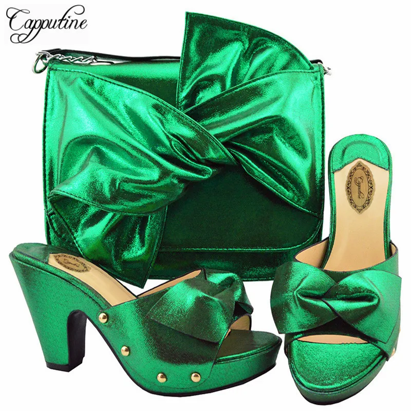 Capputine 2018 New Italian Elegant Shoes With Bag Set New African High Heels 9.5CM Shoes And Bag Set For Party Free Shipping