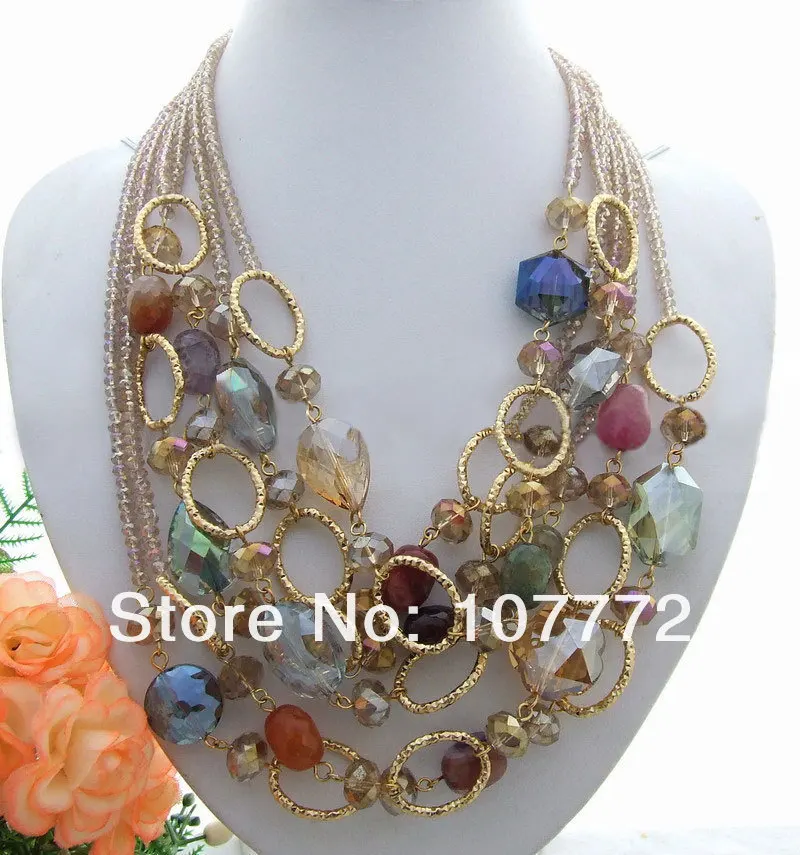 

Charming! 6 strands ONYX&Crystal Necklace free shipment