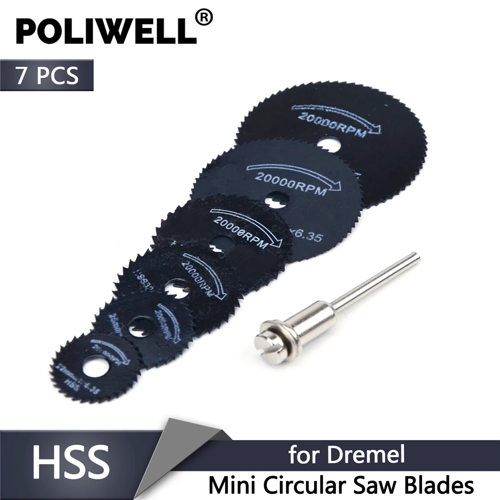 POLIWELL 7PCS/Set Portable Rotary Power Tools Circular Saw Blades Mini Wheel Cutting Discs 3.2mm Mandrel for Dremel Wood Cut off POLIWELL 7PCS/Set Portable Rotary Power Tools Circular Saw Blades Mini Wheel Cutting Discs 3.2mm Mandrel for Dremel Wood Cut off