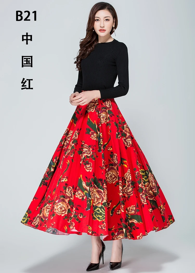 Новая мода Топ распродажа длинная струящаяся Плотная хлопковая разноцветная юбка с принтом в богемном стиле с этническим принтом льняная юбка