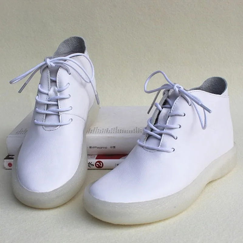 Cuero Mujer Genuino Mujeres 2 2016 Hasta De Pink 100 Plana white Transparente Zapatos Botas Encaje Suela EEqnBCFaW