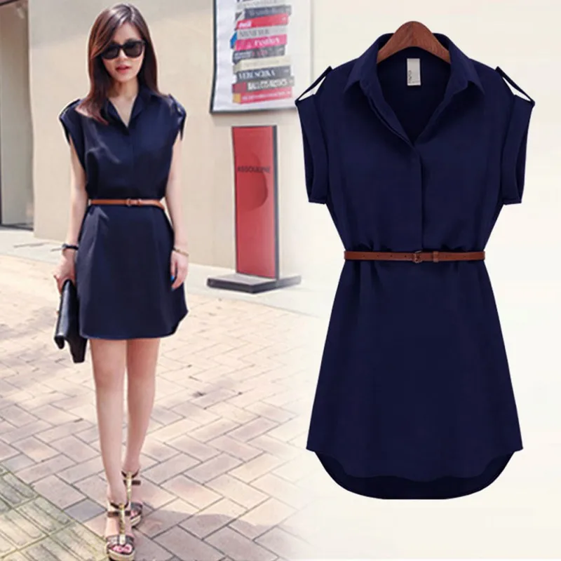 

New Summer Fashion Female Short - Sleeved Solid Dress Women Loose Chiffon Dress