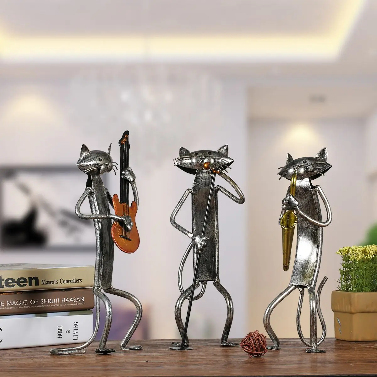 Металлическая скульптура, подарок на год, саксофон, Поющая фигурка кошки, предметы домашнего интерьера, рукоделие, украшение для дома