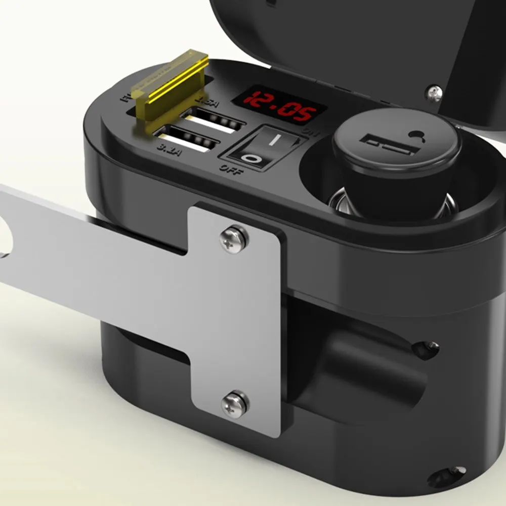 Аксессуары для мотоциклов двойной USB зарядное устройство розетка светодиодный вольтметр, прикуриватель водонепроницаемый рулевой Зажим адаптер питания