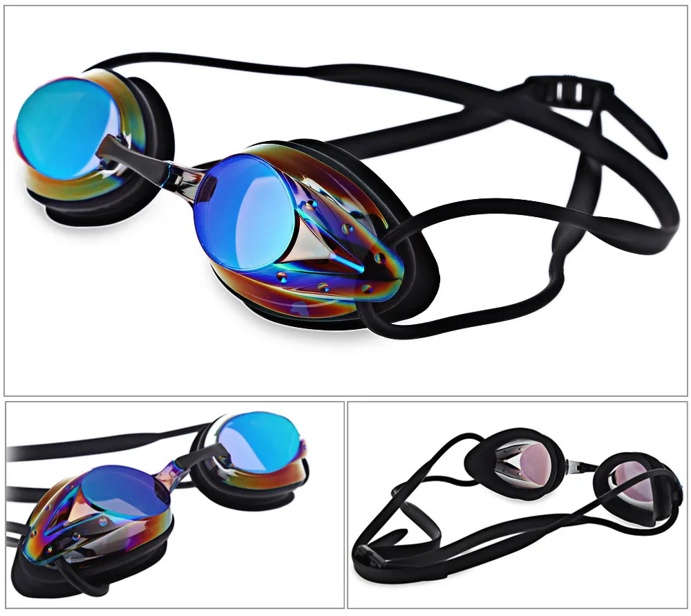 

UV Protection anti fog racing swim goggles Plated polycarbonate silicone swim eyewear for unisex Durable PP box protect goggles