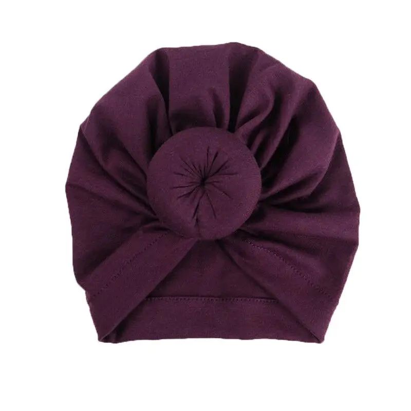 Новая милая мягкая хлопковая шапочка унисекс с бантиком для новорожденных и маленьких мальчиков и девочек, теплая шапка, однотонные мягкие одноцветные шапки, 1 шт - Цвет: Фиолетовый