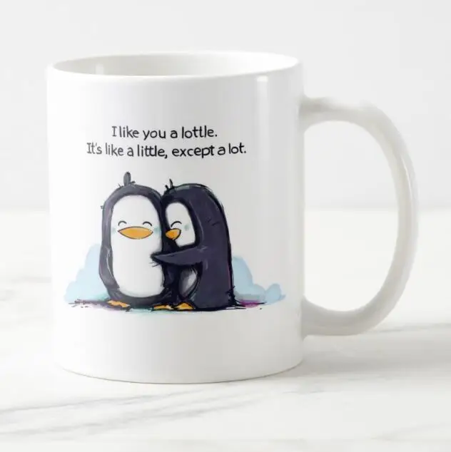 Милая кофейная кружка с надписью «I Like You a Lottle Penguins», чайная чашка, забавная кавайная кружка с пингвином и цитатой любви, кружки, необычные подарки на день Святого Валентина - Цвет: Черный