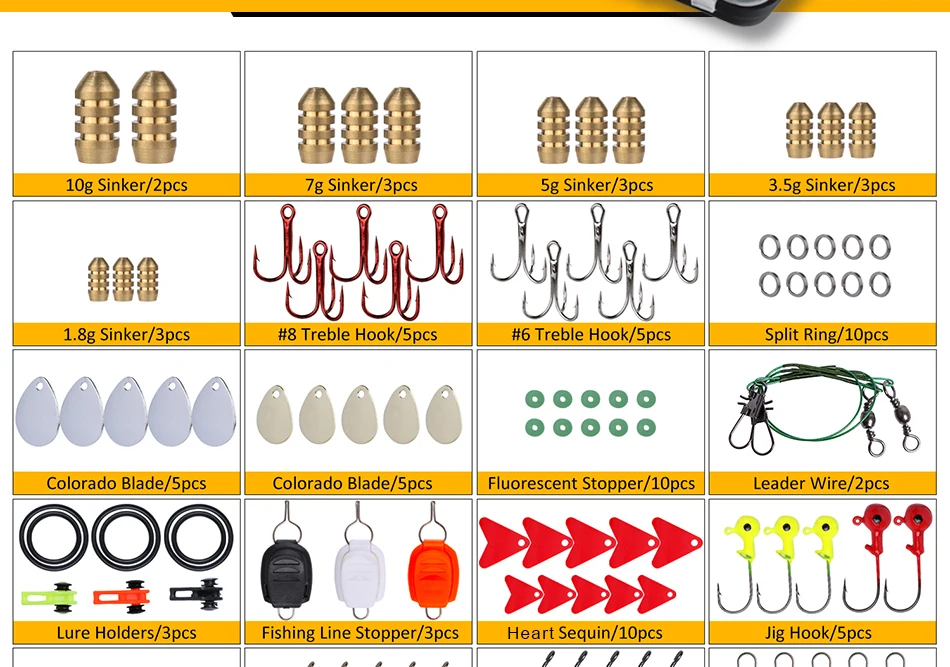 Goture 128 шт. рыболовные аксессуары крючок/ложка/Грузило/Вертлюг/блесток/поводок проволока/пробка для пресной воды/морской рыболовной Снасти Коробка