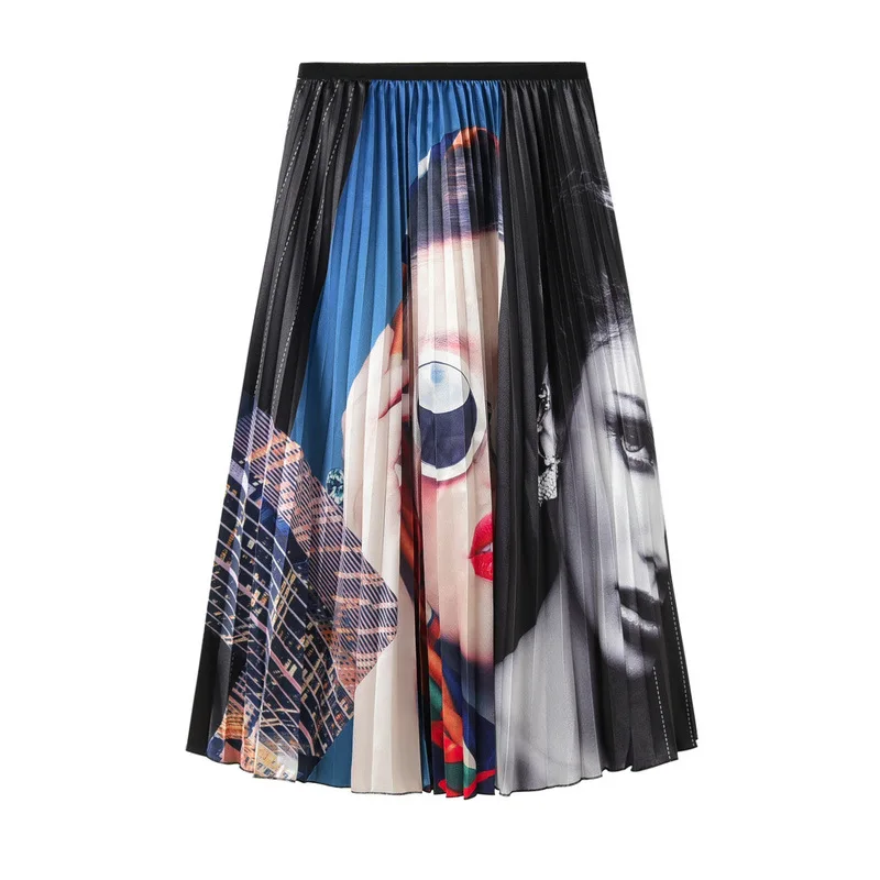 

Woman Cute Cartoon Print Long Pleated Skirt 2019 Spring Summer Woman High Waist Long Skirt Mid-calf Harajuku Skirt Streetwear