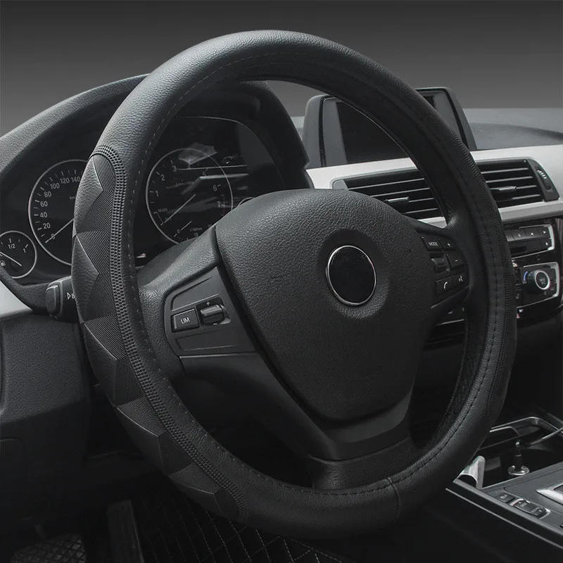 

38cm Black Durable Artificial Leather Car Steering Wheel Cover Soft Beathable for Car Styling Interior Accessories