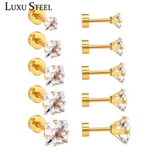 Роскошные Стальные Новые винтовые сережки золотого цвета для женщин/девушек, серьги-гвоздики из нержавеющей стали с геометрическим орнаментом 5 Парижа, Размеры 3 мм до 7 мм