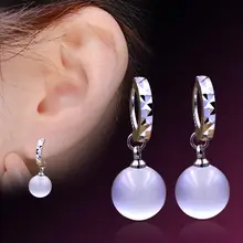 Новые модные женские посеребренные серьги с лунным камнем, круглые белые опаловые серьги-гвоздики для женщин, хорошее ювелирное изделие, 3Y059