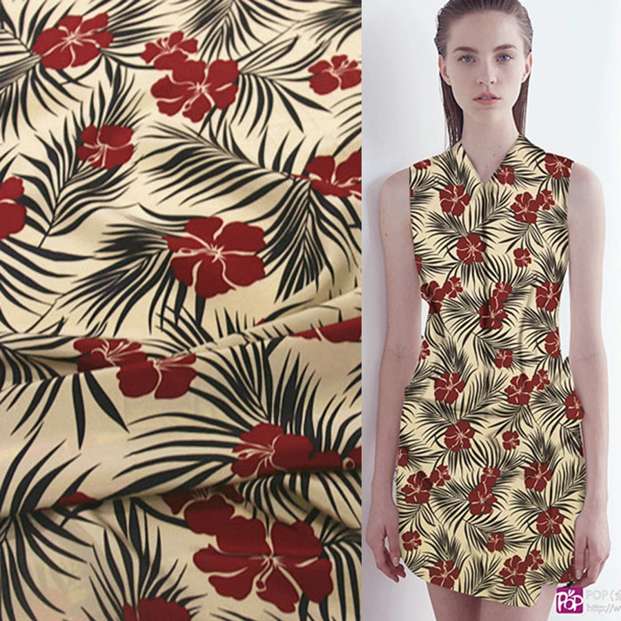 

Designer pure silk Crepe DE chine silk fabric floral and leaves print 16momme 114cm width by yard,SCDC180