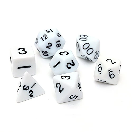 Комплект 7 шт. Кости Dice Die D4 ~ D20 для игр Подземелья и Драконы RPG Подземелья и Драконы D & D белый