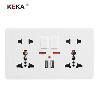 

KEKA Wall Socket Universal Power Outlet Double 146 Socket with Dual USB Smart Induction Charge Port For Mobile 5V 2.1A