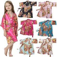 Платье принцессы с цветочным рисунком для девочек; детское кимоно; халат; детская одежда для сна; атласное платье для свадьбы