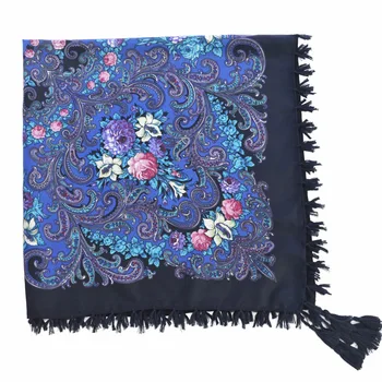 

Fashion Women scarf Russian Style shawl Vintage Floral print Hijab tassel Shawl Bohemia Bandana cap 90*90cm Free shipping