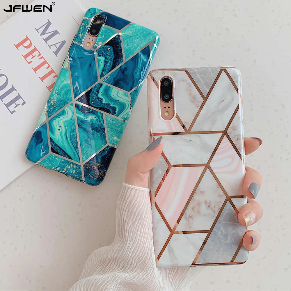 

Luxury Plating Geometric Marble Silicone Case For Huawei P30 Pro P20 Lite Phone Case For Huawei Mate 20 Lite P20 Pro Case Cover