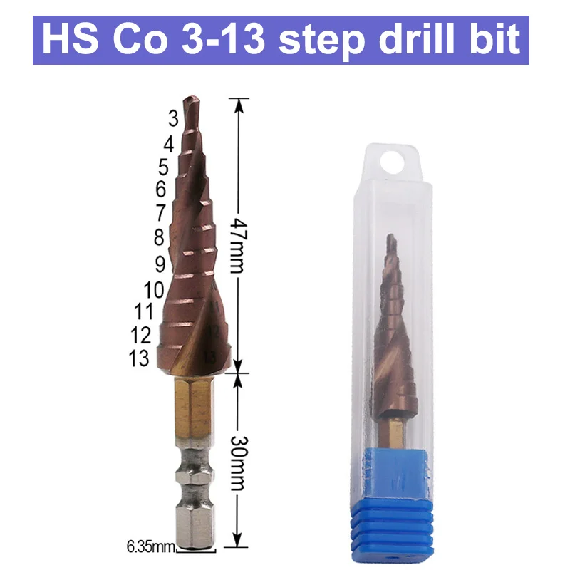 URANN 1pcs HSS CO M35 3 13mm Stainless Steel Metal Cobalt Step Cone
