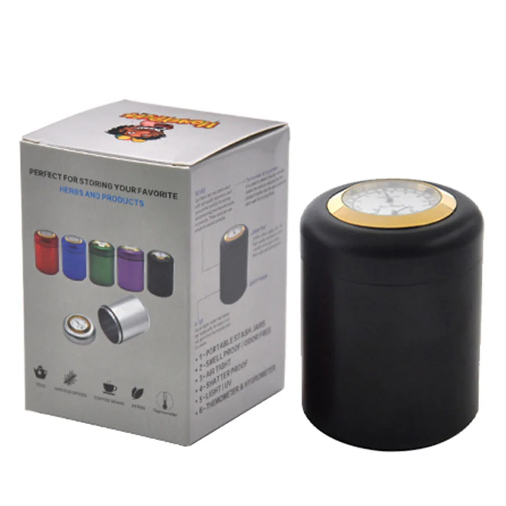 

COURNOT Air Craft Aluminum Metal Storage Stash Jar With Thermometer & Hygrometer Airtight Proof Storage Container Pill Box Case