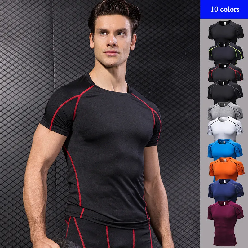 Men's Short Sleeve T Shirts Running Tight Shirt Fitness Elastic Quick ...